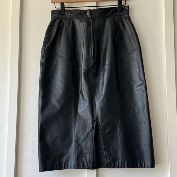 Vintage Toffs 100% Genuine Leather Black High-Waist Pencil Skirt - Size‎ 8 - Picture 11 of 14